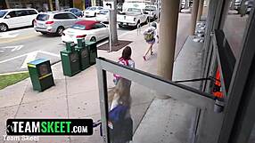 Perky Pierced Nipples On Innocent Submissive Punished In Sex Shop With Ripped Clothes And Juicy Pussy