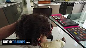 stepgrandpa helped with my uniform so i jerked his boner off quick