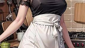 ai generated blonde maid in uniform cooks food with sexy upskirt fetish tease