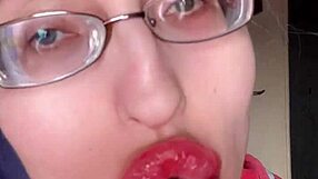 ASMR Pink Lipstick Banana Suck Lip Food Eyeglasses Fetish Tall Bimbo