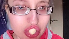 ASMR Pink Lipstick Banana Suck Lip Food Eyeglasses Fetish Tall Bimbo