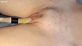 paint brush teases stepsis's shaved tight pussy till it's dripping wet