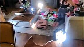 Beautiful horny housewife strips plumber naked but stays clothed for teasing blowjob handjob combo