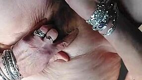 german granny oma shoves dildo and cucumber deep into her hairy wet beaver pussy
