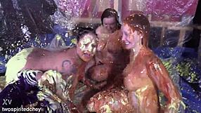 Cum Covered Cosplay Babe Messy Facial Handjob Huge Cock Teasing Foreplay