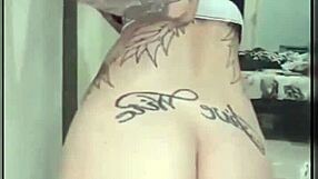 Naughty Brazilian teen rides dildo with big tattooed tits