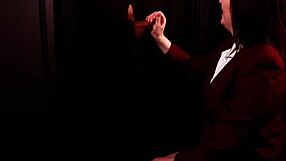 costumed student deepthroats gloryhole cock cum facial swallow