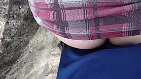 😈 chubby latina bends over fucks bareback in public street voyeur gaping ass!