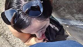 😈 chubby latina bends over fucks bareback in public street voyeur gaping ass!