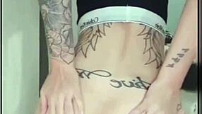 Naughty Brazilian teen rides dildo with big tattooed tits