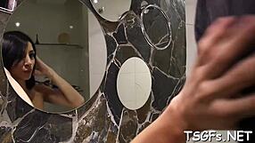 Ladyboy in crossdressing bends for anal assfucking blowjob and licking cock