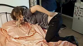 french amateur bent over doggystyle in lingerie blowjob rimjob black white satin