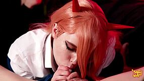 power from chainsawman rides chained redhead in sloppy cosplay fuck