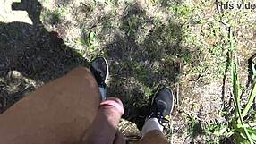 hairy milf cougar pisses from beaver on shocked beach voyeur