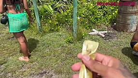 Petite latina teen bends over poolside for interracial creampie after shower fingering