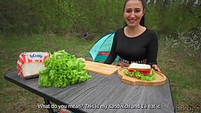 Hungry Stranger Trades Big Dick POV Blowjob for Neighbor Teen's Sandwich Outdoors