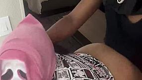 we sneak from halloween party to creampie this big tit ebony milf's fat ass