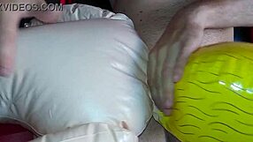 close up naughty doll mouth fuck with huge cock toy