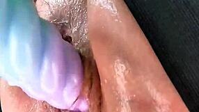 Fat bbw stretches huge gaping pussy with dildo squirting orgasm