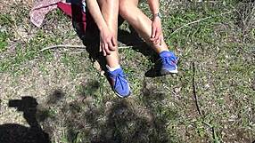 hairy milf cougar pisses from beaver on shocked beach voyeur