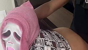 we sneak from halloween party to creampie this big tit ebony milf's fat ass