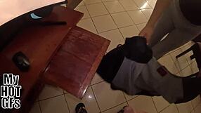 Girlfriend catches me stroking cock after work