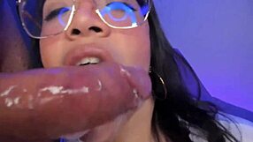Cute Glasses Girl DEEPTHROATS Monster Cock SLOPPY Blowjob SPIT!