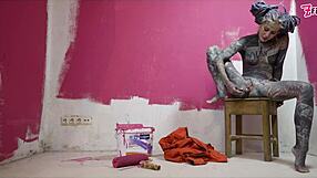 She stretches her workwear ass with toys gapes wide and squirts hard