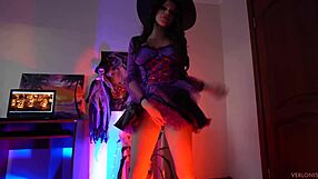 Damn, this slut witch bounces tight pussy on monster cock for Halloween!