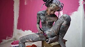 She stretches her workwear ass with toys gapes wide and squirts hard