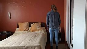 Great Cumshot Explodes on Stepmom's Juicy Ass with Jeans On Dual Cameras!