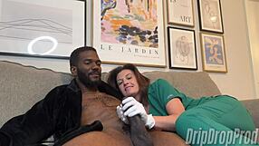 nurse jenn licks patient's nipples teasingly while stroking his huge cock in hospital bed