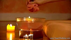 My hands glide over his cock in this sensual lingam massage session