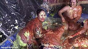 Cum Covered Cosplay Babe Messy Facial Handjob Huge Cock Teasing Foreplay