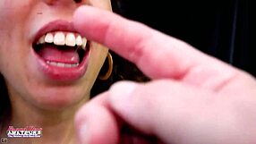 Petite exotic brunette Mercedez sucks ass and cock for cum