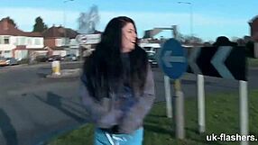 Pissed Off Horny British Exhibitionist Flashing Shaved Pussy Fingering Masturbating on London Streets