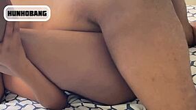 big booty ebony bent over, creaming on monster black cock from behind