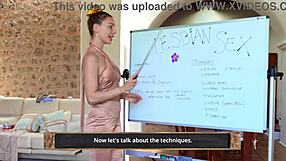 Teacher demonstrates hot lesbian scissoring techniques up close