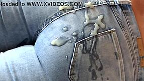 Great Cumshot Explodes on Stepmom's Juicy Ass with Jeans On Dual Cameras!