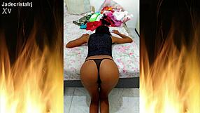 juicy rio brunette jade flashes her tight shaved pussy in fishnets for hubby