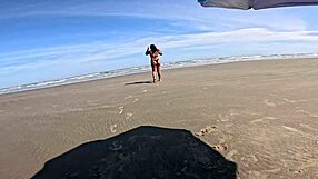 Old cuckold couple risks public beach exposure with hairy wife recognized by strangers