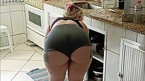 hot maid in tiny shorts with huge latina ass ends up sucking big cock homemade style