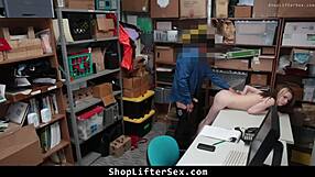 Naughty caucasian teen shoplifter caught stealing gets roughly fucked by security in garage