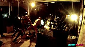 Two cocks two pussies and strapon ravage bound sluts in dungeon orgy!