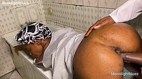 Skinny babe has one time homemade sex with lucky big black cock plumber by pool