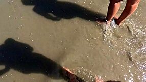 Old cuckold couple risks public beach exposure with hairy wife recognized by strangers