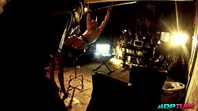 Two cocks two pussies and strapon ravage bound sluts in dungeon orgy!