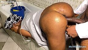 Skinny babe has one time homemade sex with lucky big black cock plumber by pool