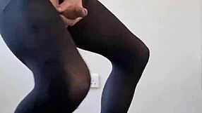 WOW, Big Tranny Cock Explodes Cum In Pantyhose!