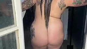 Sexy Tattooed Blonde's Steamy Clean Shower Show!